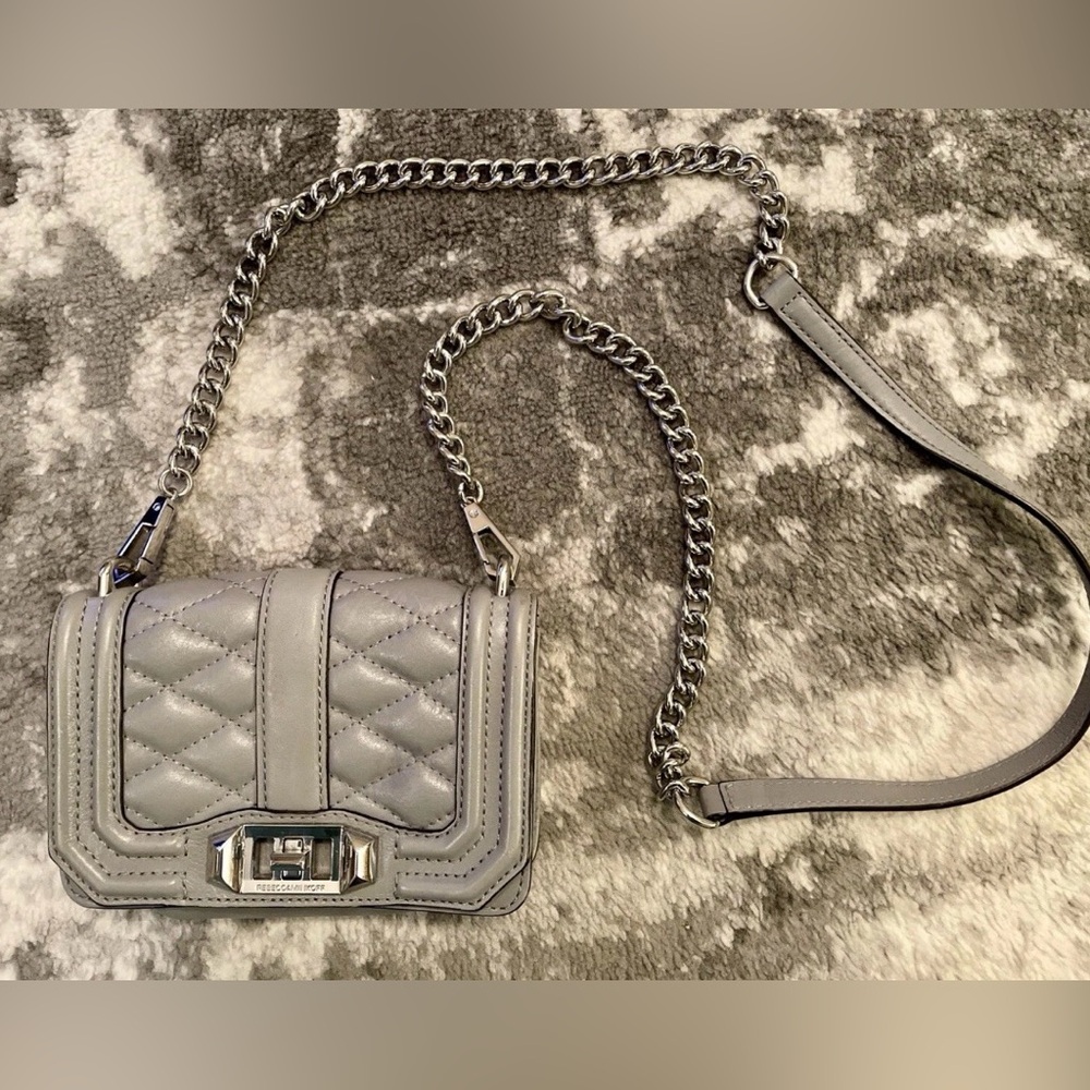 REBECCA MINKOFF Gray Quilted Chain Crossbody Bag GREAT CONDITION